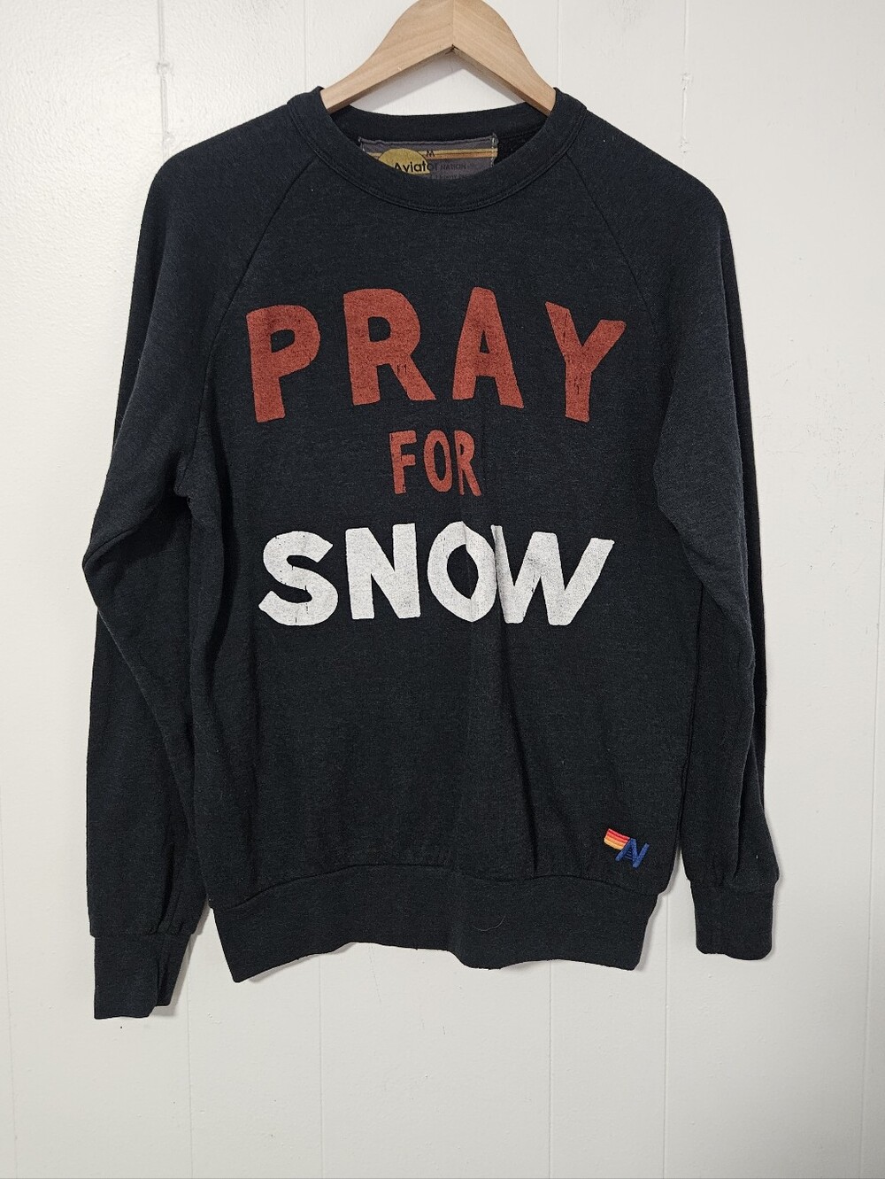 Aviator Nation PRAY FOR SNOW RELAXED CREW SWEATSHIRT - CHARCOAL